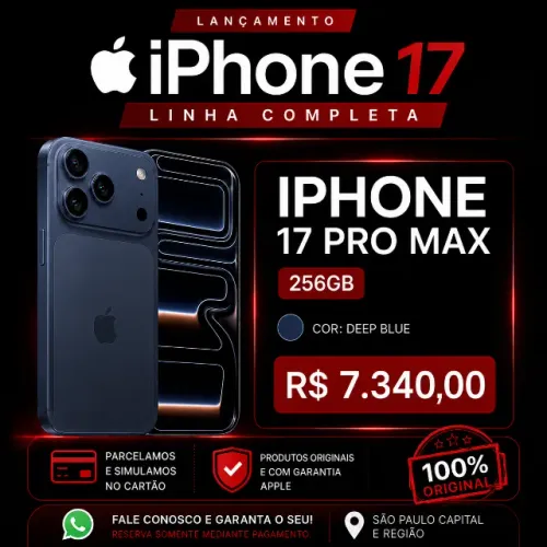 iPhone 17 Pro Max 256GB Original Lacrado Garantia Apple | Deep Blue | Azul 