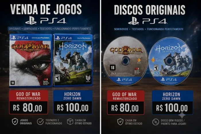 Jogos PS4 (God of War 3 e Horizon zero down)