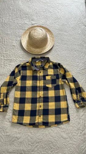 Camisa xadrez + chapéu festa junina menino 4 anos 
