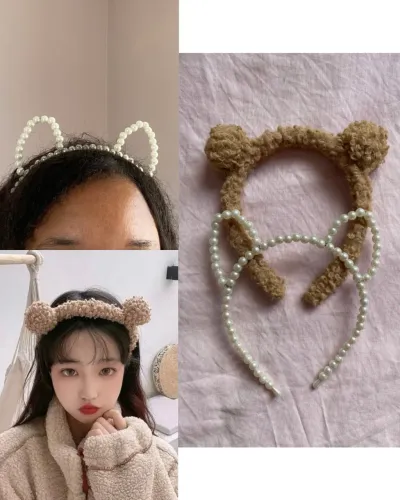 2 kits tiaras infantis carnaval fantasia urso e gato gatinho pérolas infantil