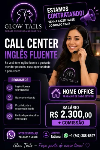 Call-center somente se você é fluente em inglês, salário fixo mais comissão