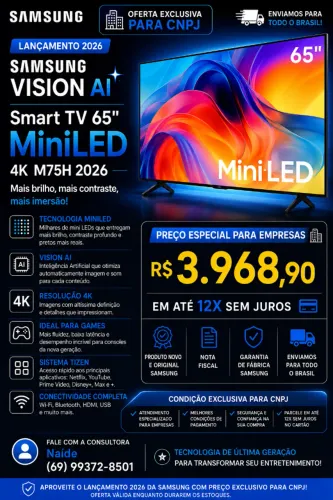 OFERTA EXCLUSIVA PARA CNPJ | Samsung Smart TV 65" MiniLED 4K M75H 2026 | Vision AI