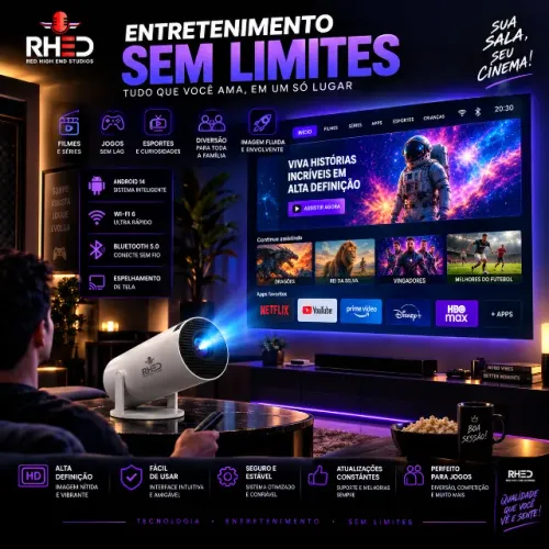 Projetor Smart Portátil Full Hd 4k Android 11 Wi-fi Bluetooth Mini Projetor Home Theater C