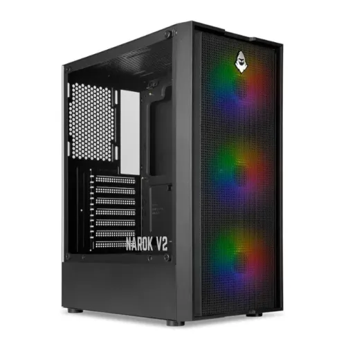 Gabinete Gamer Mancer Narok V2, Rainbow, Mid-Tower, Lateral de Vidro, Com 3 Fans, Preto
