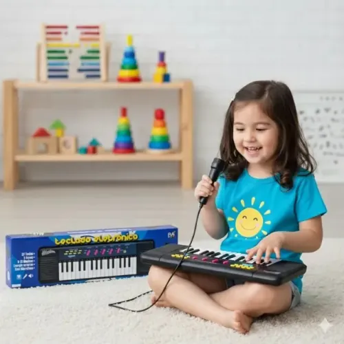 Piano Musical Criança Infantil Com 32 Teclas Som E Microfone