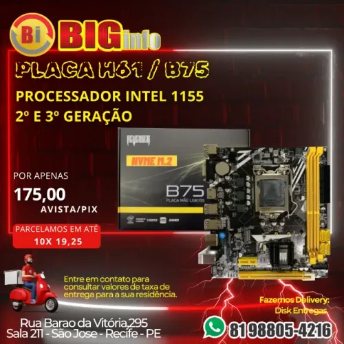 Placa Mãe Revenger Gamer B75 Lga1155 Ddr3 Nvme USB 3.0 - Preto Em ate 10x Fixas