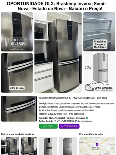 Geladeira Brastemp Inverse Frost Free Inox - Semi-Nova e Perfeito Estado