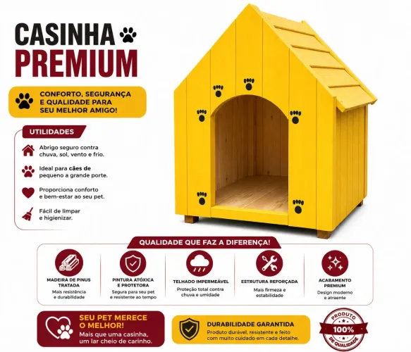Casinha Pet Madeira P/M/G