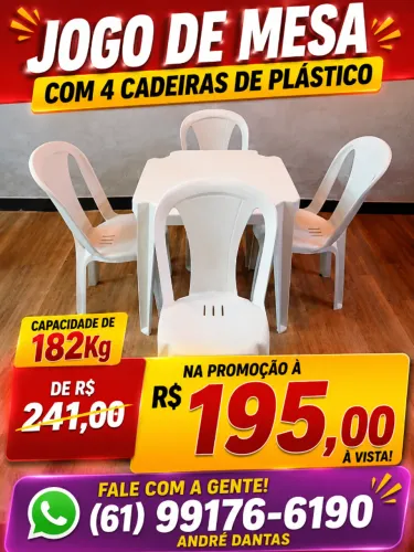 Mesa e Cadeira de Plástico 182Kg