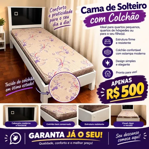 Cama de solteiro com colchão