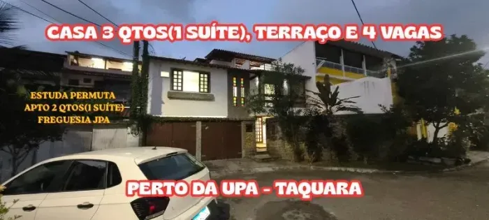 Venda de Casa perto da UPA da Taquara com 3 Quartos(1 Suíte), Garagem para 4 Carros e Terr
