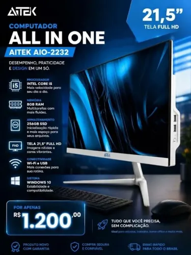Computador All In One 21.5l I5-4300u 8g1600mhz Ssd 512gb Cor Branco