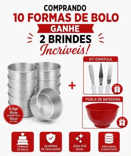 Kit Forma assadeira de bolo redonda 10x10 + brindes