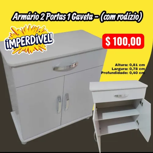 Armário 2 Portas 1 Gaveta - com rodízios