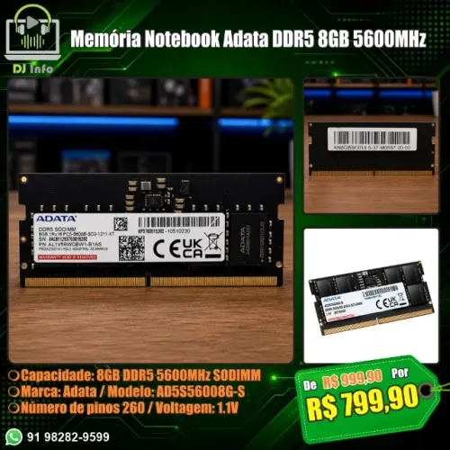 Memória Notebook Adata DDR5 8GB 5600MHz