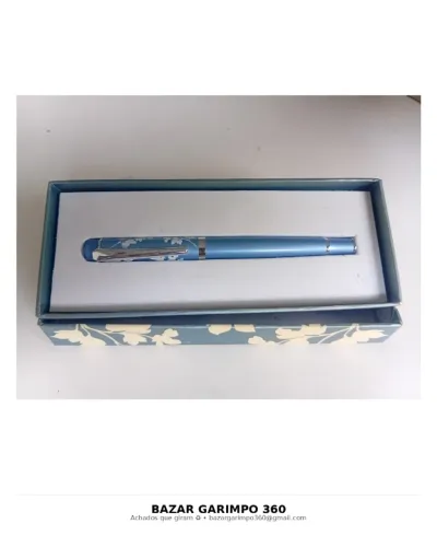 Caneta Designer Roller Ball Floral Silhouette Peter Pauper Press Latao Laca Azul 0.5mm