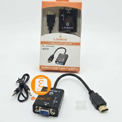 HDMI x VGA Cabo Conversor HD + Cabo Auxiliar P2 (Transmitir Video em Tela Monitor VGA)