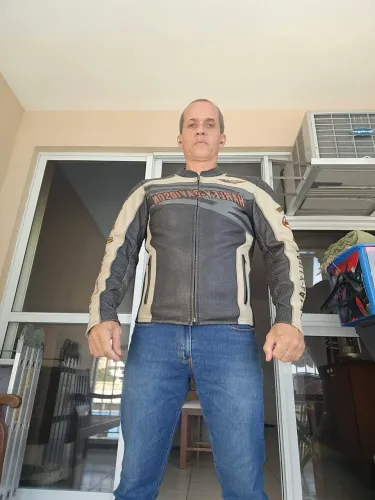 Jaqueta de couro Harley Davidson Men's SPROCKET Off-white Distressed Leather Jacket