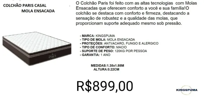 COLCHÃO CASAL MOLAS ENSACADAS A PRONTA-ENTREGA