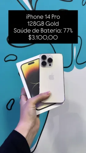 iPhone 14 Pro / Gold / Semi Novo / 128GB / Saúde de Bateria: 77% / $3.100,00