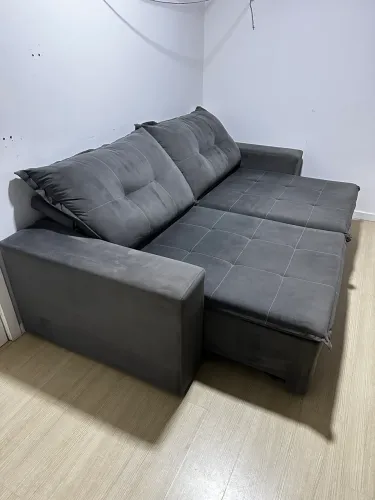 Sofá-Cama Cinza 2 Lugares Retrátil - Vira Cama de Casal | 2,50 m | Excelente Estado