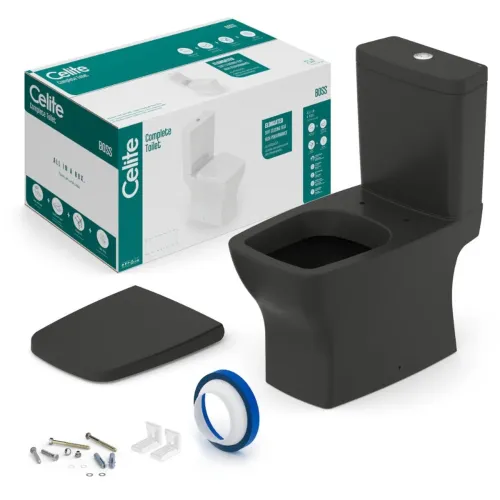 Kit Vaso Sanitário preto Boss Matte Black Celite