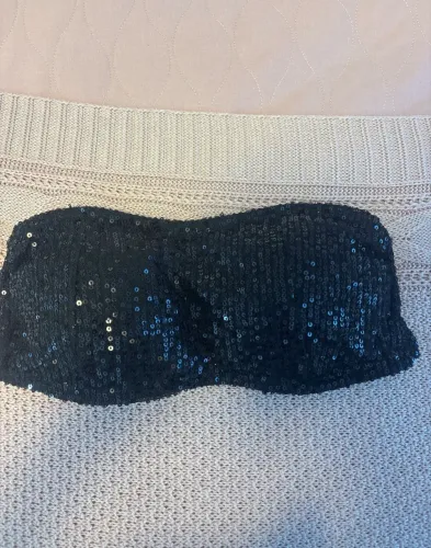 Top tomara que caia paetê preto sem marca