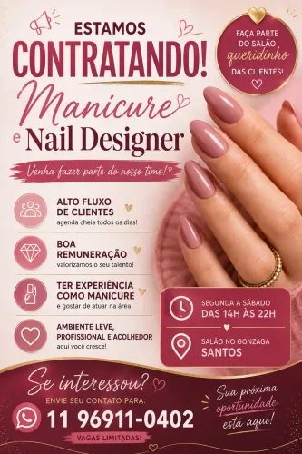 Vagas para Manicure e Nail designer