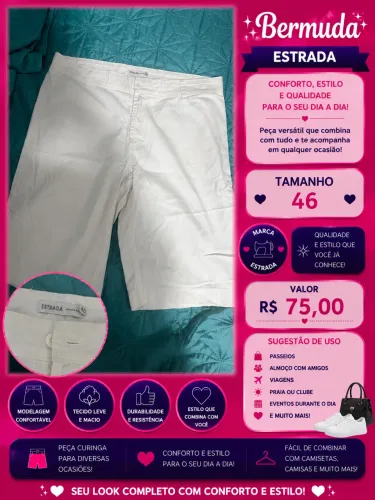 Bermuda branca estrada tamanho 46