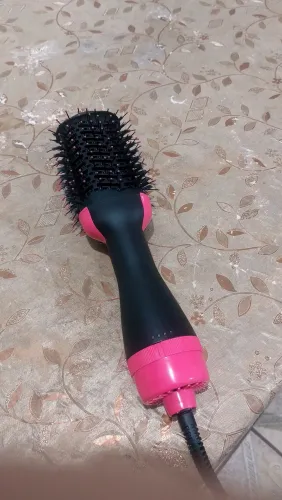 Escova Secadora Elétrica 3 em 1 Preta e Rosa - Alisa, Seca e Modela os Cabelos