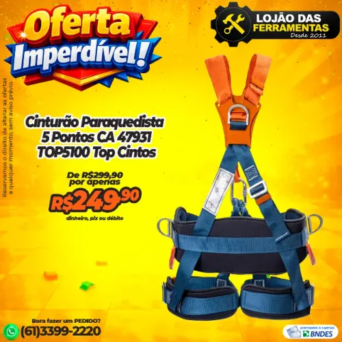 Cinturão Paraquedista 5 Pontos CA 47931 TOP5100 Top Cintos