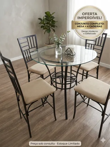 ? Conjunto Mesa de Jantar Moderna + 4 Cadeiras - Estilo e Confort