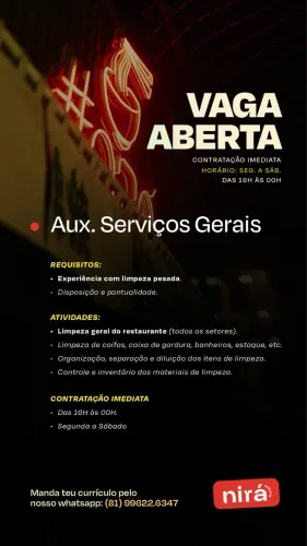 VAGA PARA SERVIÇOS GERAIS
