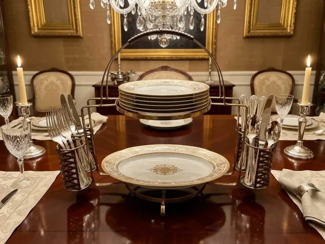 Suporte de Buffet Retro Vintage em Metal Dourado