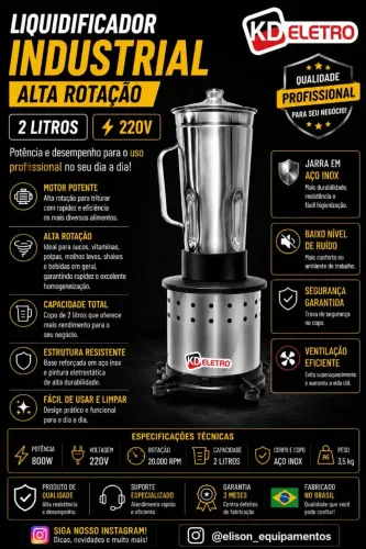 Liquidificador industrial 2 litros alta rotação 