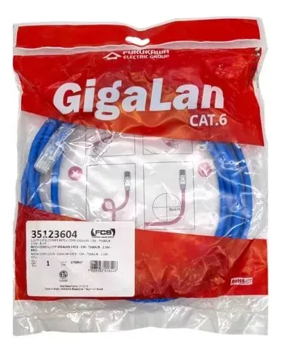 Patch Cord Furukawa GigaLan CAT.6 2.5 Metros - Azul