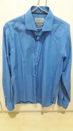 Camisa Masculina azul manga longa nº2 da Di Marsi Algodão Egípcio seminova