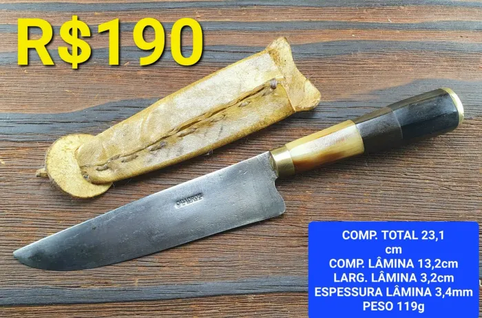Faca artesanal QUADROS - Aço Carbono - Lamina 13,2cm - R$ 190
