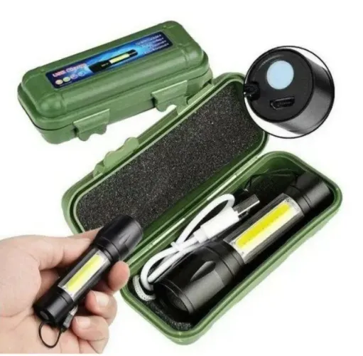 Mini lanterna tática com led e zoom recarregável usb