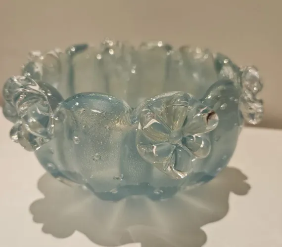 Vaso de cristal Murano original <br>Tom de azul <br>Tamanho 16 cm