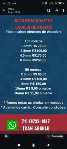Fios e Cabos Elétricos de Alucobre - Tabela de Preços