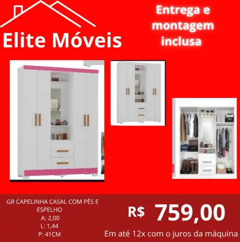 Guarda-Roupa Casal com Espelho - Elite Móveis