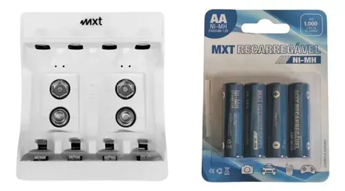Kit 4 Pilha Regarregável + Carregador De Plihas Portátil Mxt