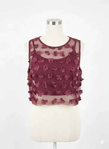 Top Feminino Bordado com Flores - Top London