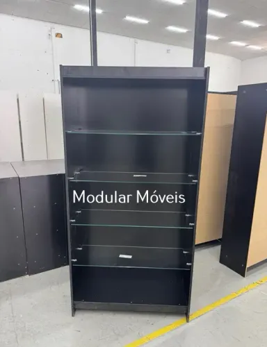 Estante Prateleiras Vidro Temperado - MDF Preto