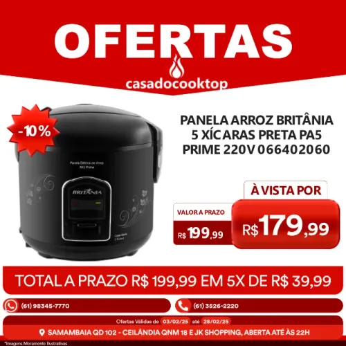 Panela Arroz Britânia 5 Xícaras Preta PA5 Prime 220V 066402060