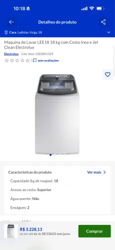 Máquina Eletrolux 18kg 