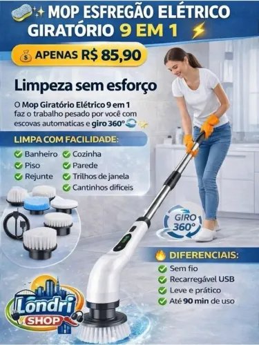 MOP ESFREGÃO ELÉTRICO GIRATÓRIO 9 EM 1