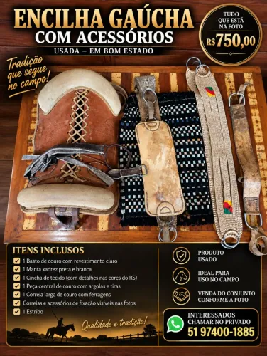 Encilha Gaúcha Completa com Acessórios - R$ 750