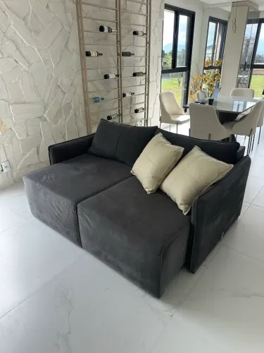 Sofá Linho Retratil Cinza Slim